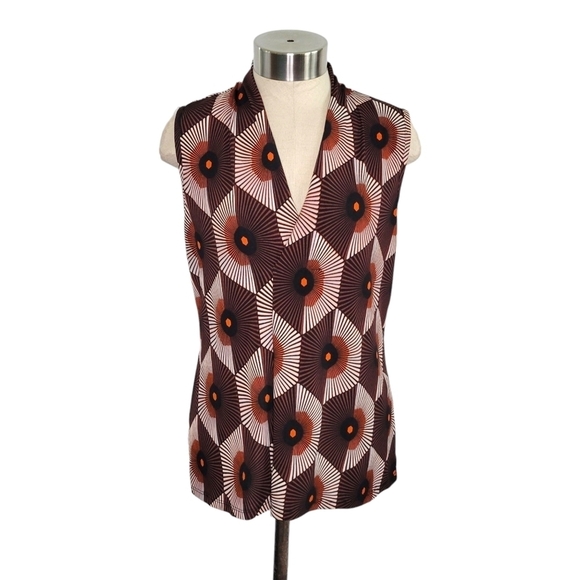 BYdesign Sleeveless V-Neck Stretchy Relaxed Blouse Women's M Brown Orange Retro - Picture 1 of 8